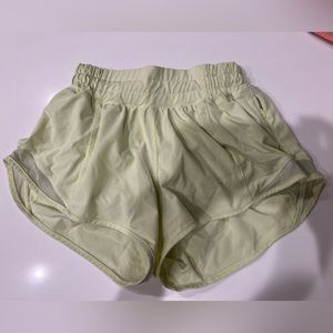 Light yellow/green lululemon hotty hot shorts size 2 length 2.5